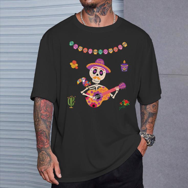 Mignon Dia De Los Muertos Guitare Mexicainequelette Enucre Pour Enfants T-Shirt Cadeaux pour lui