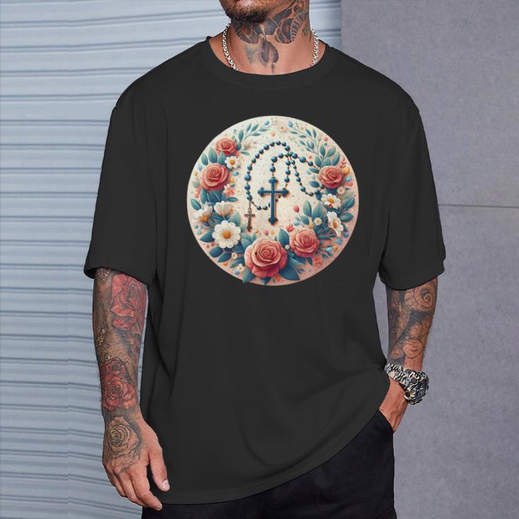 Rosario Rodeado De Flores Camiseta unisex Regalos para él