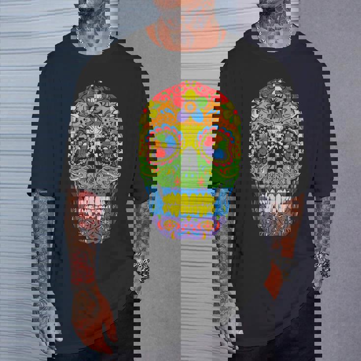 Sugarkull Lgbt Gay Pride Rainbow Flag Day Of The Dead Tシャツ 彼への贈り物