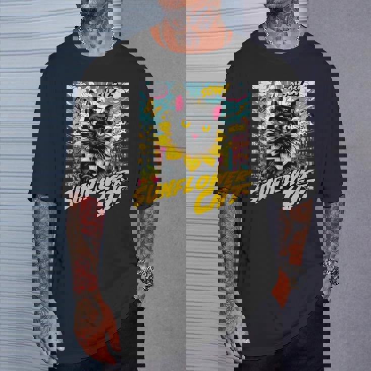 Sunflower Cat 黒猫 ひまわり 向日葵 アメコミ ネタアイテム Tシャツ 彼への贈り物