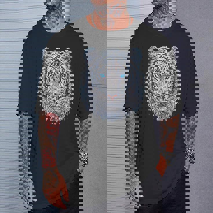 Tiger Lover 青い目の動物 ホワイトタイガー Tシャツ 彼への贈り物