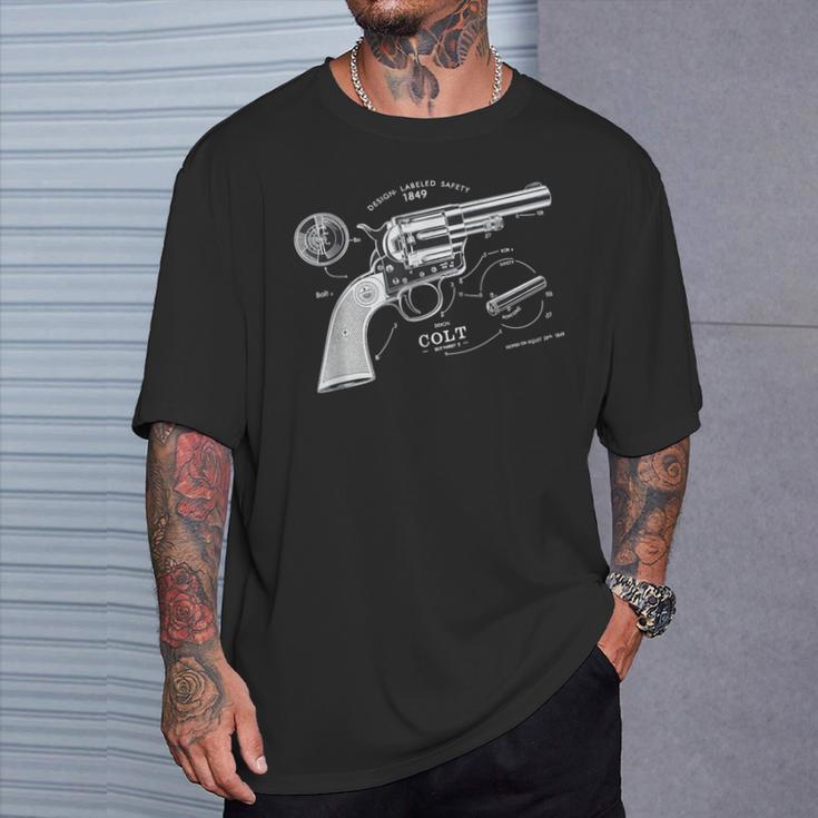 Vintage Patent Print 1839 Revolver Western Gun Camiseta unisex Regalos para él