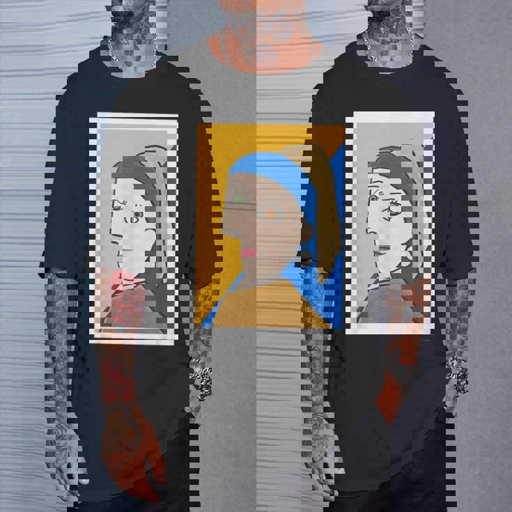 【ピカソ風】真珠の耳飾りの少女／フェルメール（パロディ）【世界の名画】面白い 美術館アート Tシャツ 彼への贈り物