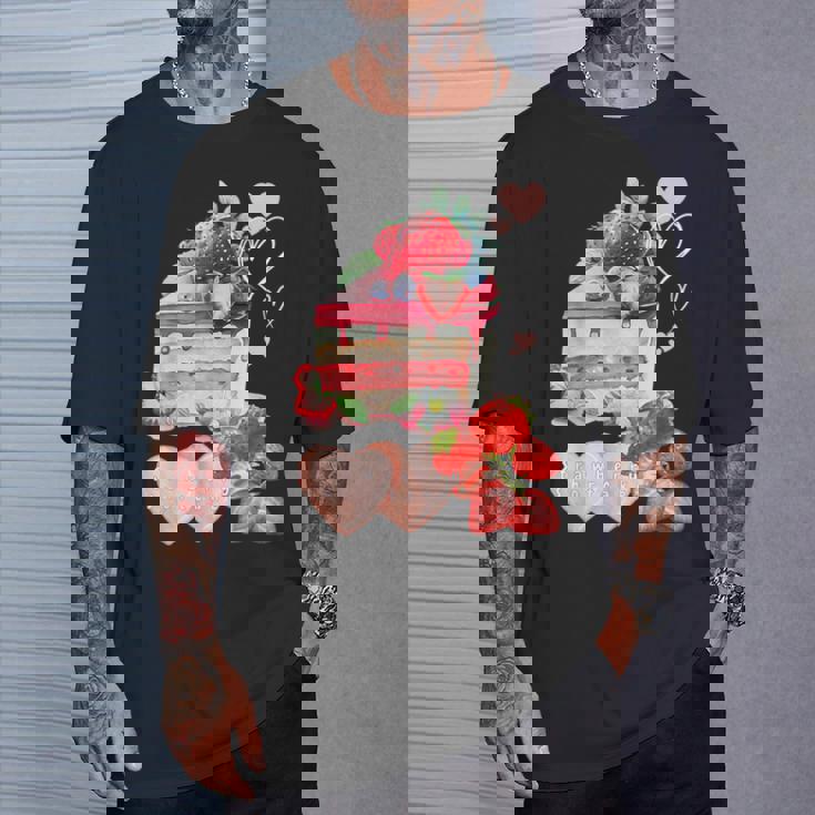 いちご ショートケーキ スイーツ デザート かわいい 春 お菓子、おしゃれ、パティシエ、ハート、カジュアル Tシャツ 彼への贈り物