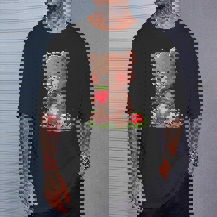 いちごくま かわいい くま 作品 描画 いちご フルーツ Tシャツ 彼への贈り物