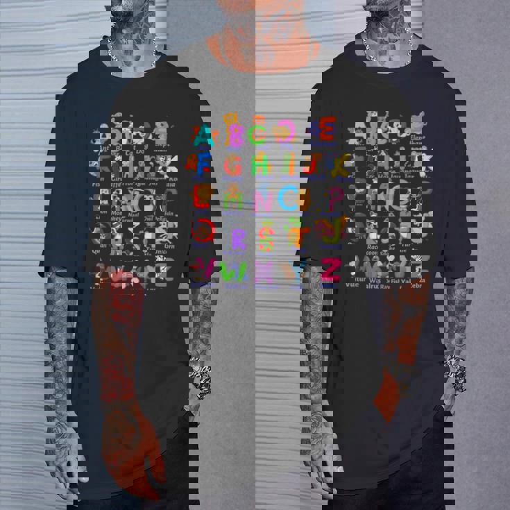 おもしろアルファベット動物新学期abc学習ギフト Tシャツ 彼への贈り物