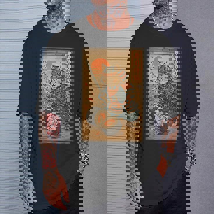 おもしろ寿司 侍猫 道場 夕日 浮世絵 漫画 漢字アート Tシャツ 彼への贈り物