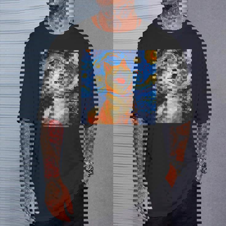 かわいい 柴犬 犬 星月夜 ヴィンセント・ヴァン・ゴッホ 絵画 Tシャツ 彼への贈り物