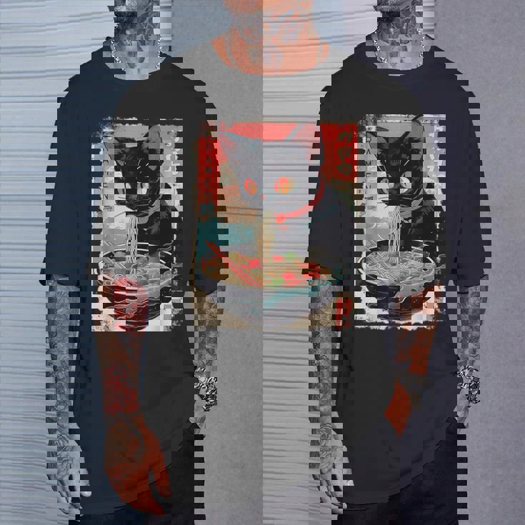 かわいい 黒猫 ラブ ラーメン カワイイ ねこ アニメ 日本語 Tシャツ 彼への贈り物