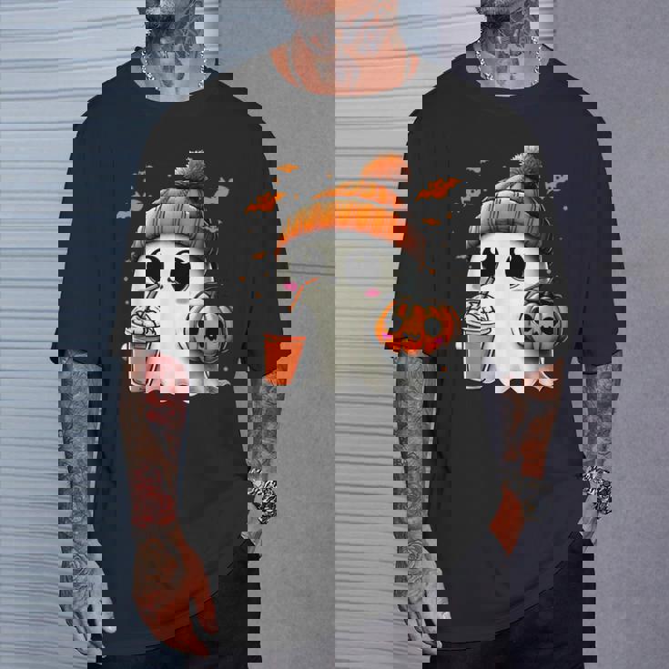 かわいいおばけを飲むかぼちゃスパイス ゴーストハロウィンコスチューム Tシャツ 彼への贈り物