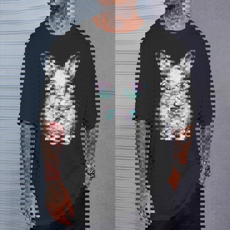 かわいいエステティックイースターボウタイバニーウサギメガネ付き Tシャツ 彼への贈り物