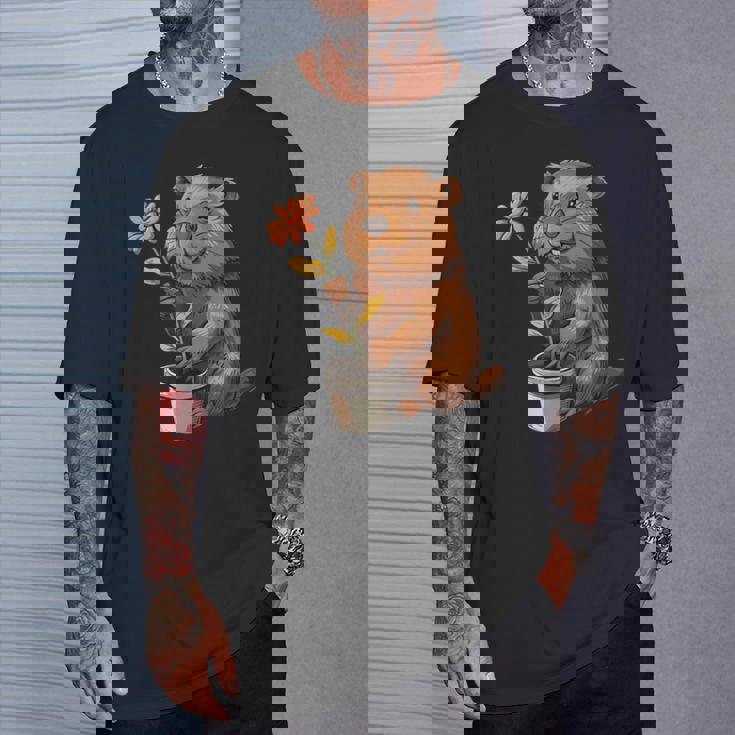 かわいいコスチューム愛好家のための鉢植えのハッピービーバー Tシャツ 彼への贈り物