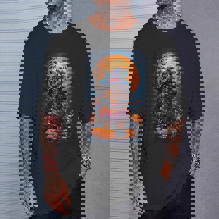 かわいいダックスフントと不気味なお化け屋敷のハロウィンコスチューム Tシャツ 彼への贈り物