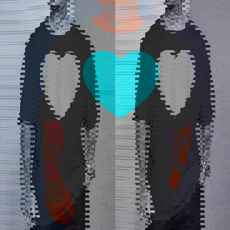 かわいいブルーターコイズハート Tシャツ 彼への贈り物