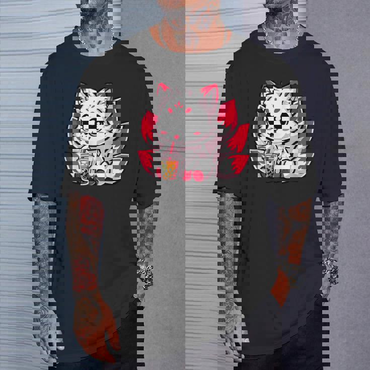 かわいい日本のキツネ九尾キツネボバティーアニメ Tシャツ 彼への贈り物