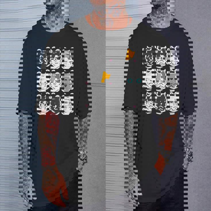 ねこ 9《ふぇいす》猫《黒・白・ハチワレ・三毛・ロシアン》【どうぶつフレンズ】顔 ゆるくて かわいい 動物 イラスト Tシャツ 彼への贈り物