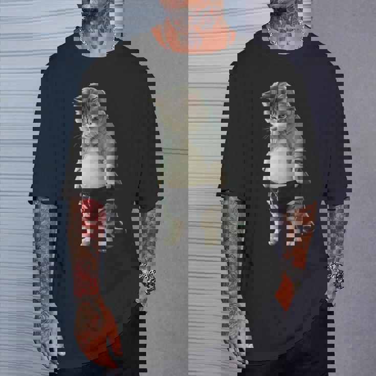 ぽっちゃり猫 お腹が大きい猫 ユーモア Fat Cat Tシャツ 彼への贈り物