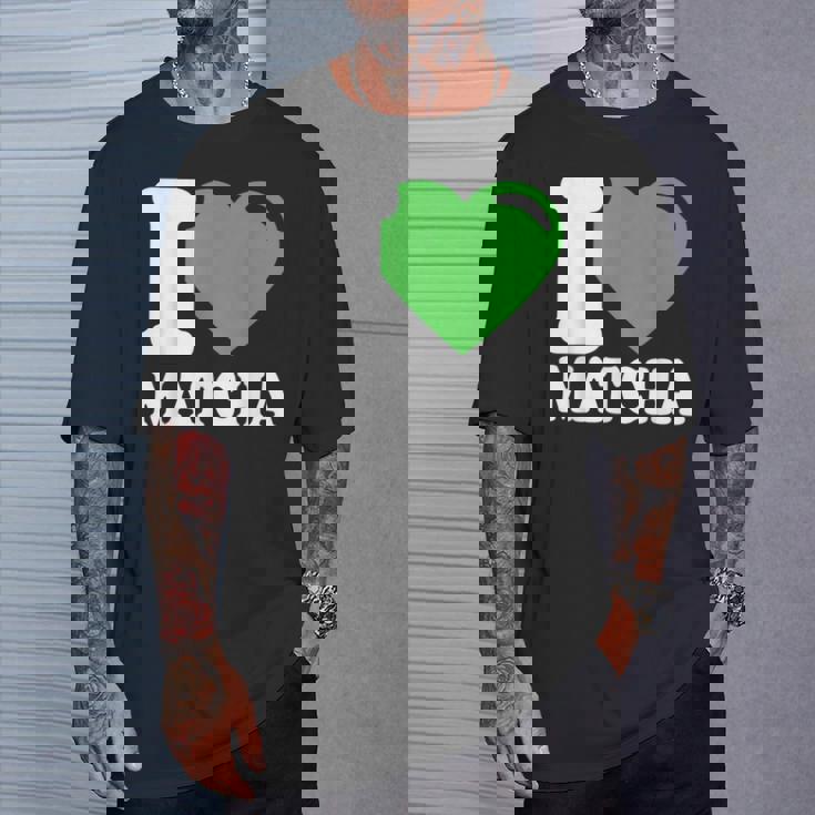 アイラブ抹茶キュートファニー抹茶ハート付き抹茶 Tシャツ 彼への贈り物