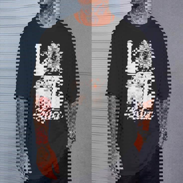 アイ・ラブ・マルチーズ・ドッグ・オーナー・ファニー・ポー・プリント・サンフラワー・ラバー Tシャツ 彼への贈り物