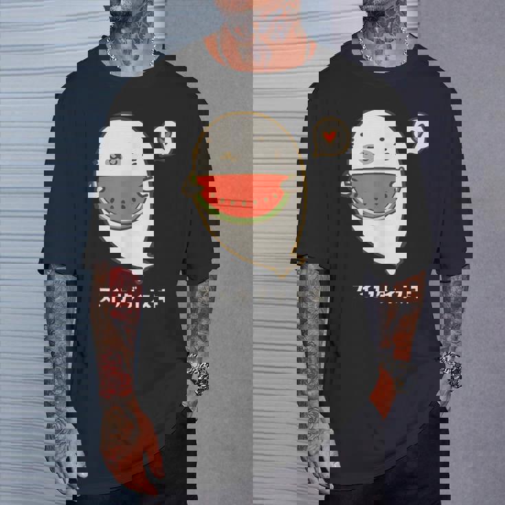 アザラシ 海豹 すいか スイカ大好き アザラシ かわいい イラスト アザラシ好き スイカ イラスト 手書き Tシャツ 彼への贈り物