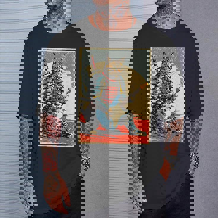 アニメ 日本の侍猫 エレキギターを弾くアートワーク Tシャツ 彼への贈り物