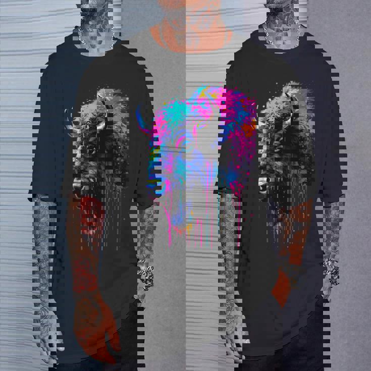 アメリカンバイソンカラーポップアート 美しいアメリカンバイソン愛好家 Tシャツ 彼への贈り物