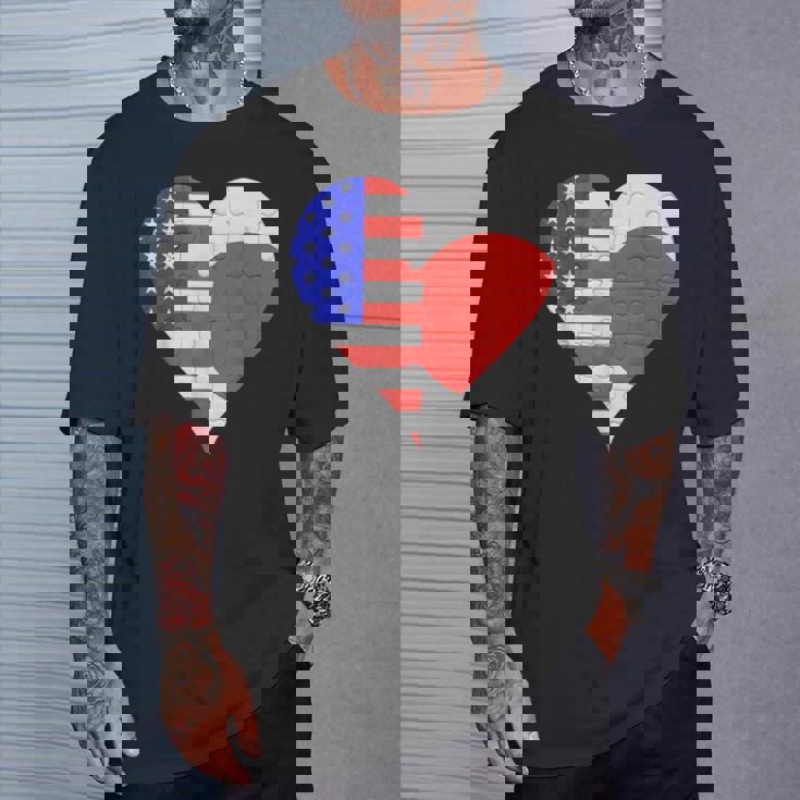 アメリカ日本国旗ハート Tシャツ 彼への贈り物