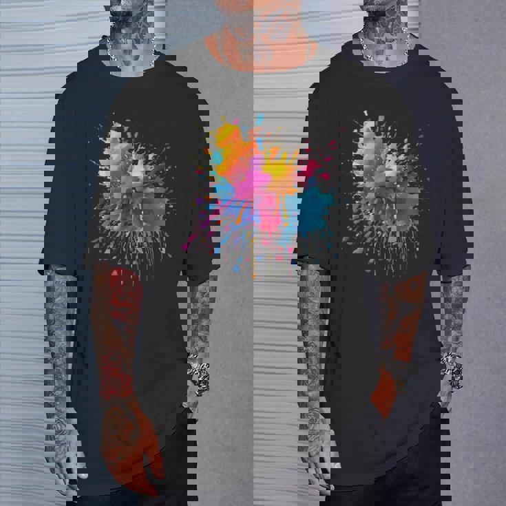 インク ペンキ 飛び散り レインボープリント カラフル イラスト Tシャツ 彼への贈り物