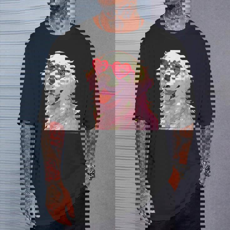 イングリッシュクリーム ゴールデンレトリバー ママギフト ハート メガネ ラブ Tシャツ 彼への贈り物