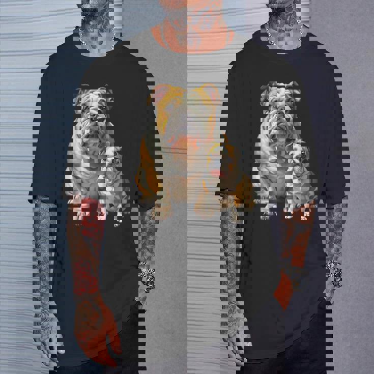 イングリッシュブルドッグの子犬とイングリッシュブルドッグ Tシャツ 彼への贈り物