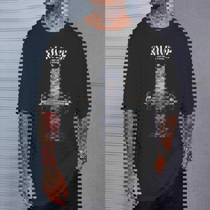 ウェイトリフティング 筋トレ バーベル やる気がないなら家に帰れ グレー 猫 ねこ Tシャツ 彼への贈り物