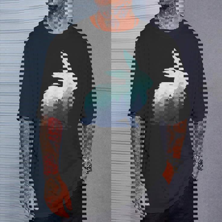 ウサギ バニー 野ウサギ 動物 野生 芸術的 グラフィック 自然 Tシャツ 彼への贈り物