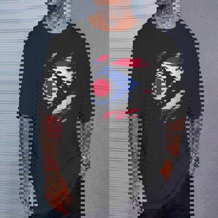 オハイオ州オハイオ州立大学 破れ加工 オハイオ州旗 Tシャツ 彼への贈り物