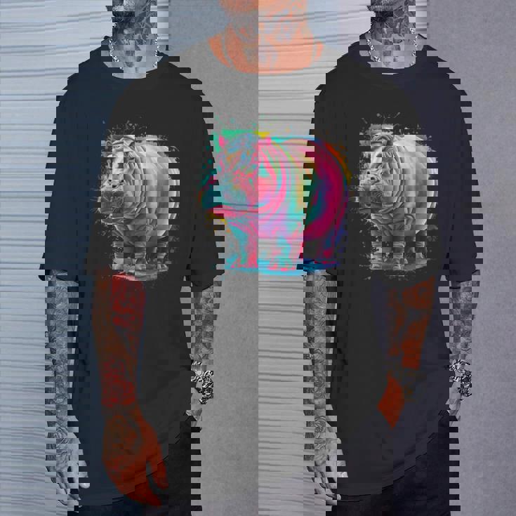 カバ 男性 女性 カラフル 水彩 カバ Tシャツ 彼への贈り物