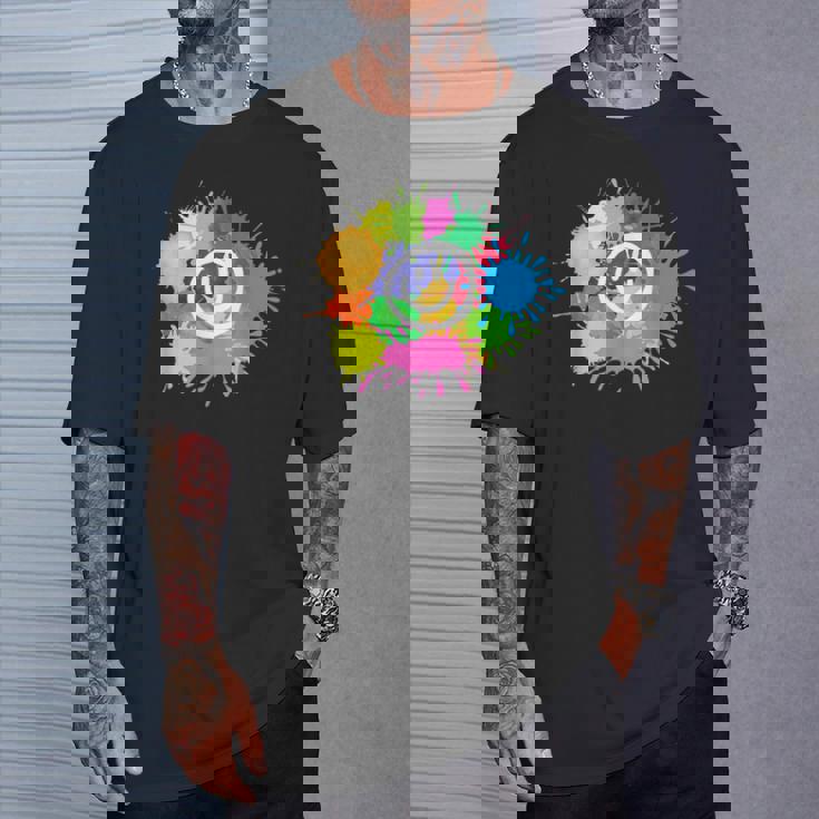 カラフル スプラッター ペイント 水彩 スマイル フェイス ユニセックス Tシャツ 彼への贈り物