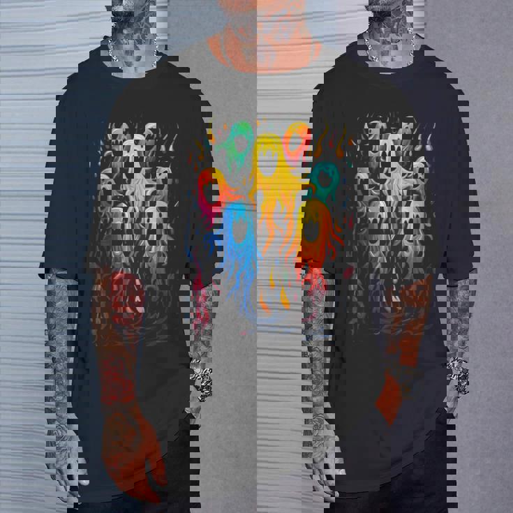 カラフル ハロウィン 幽霊 面白いグラフィックtシャツ Tシャツ 彼への贈り物