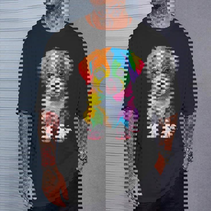 カラフルなかわいい子犬 愛らしい犬 Tシャツ 彼への贈り物