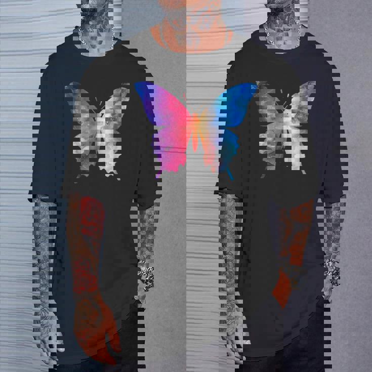 カラフルなシルエット抽象的な水彩蝶 Tシャツ 彼への贈り物