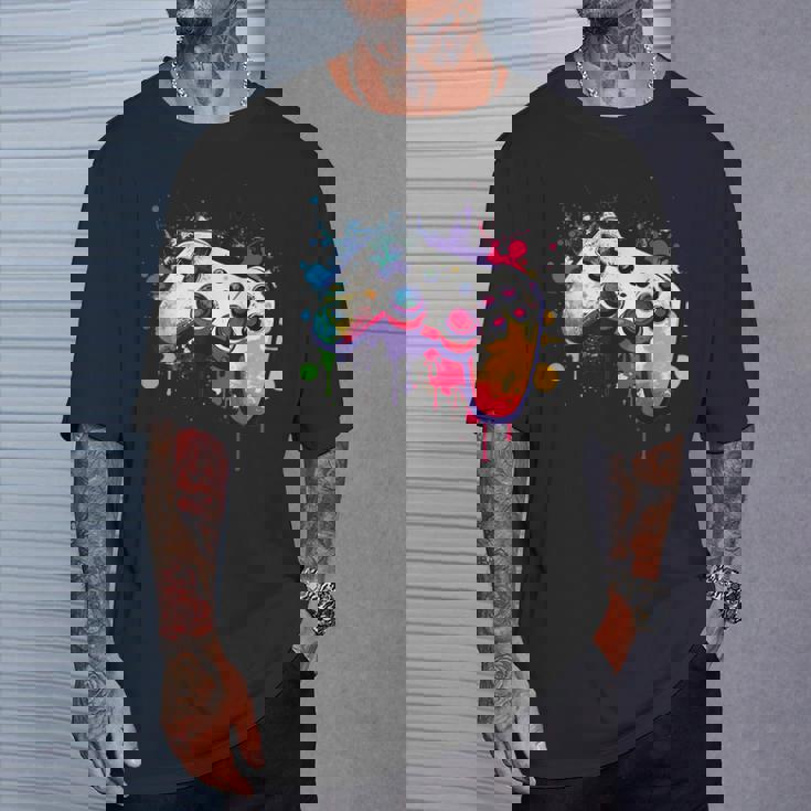 カラフルなビデオゲームコントローラー ジョイスティック コンソール Tシャツ 彼への贈り物