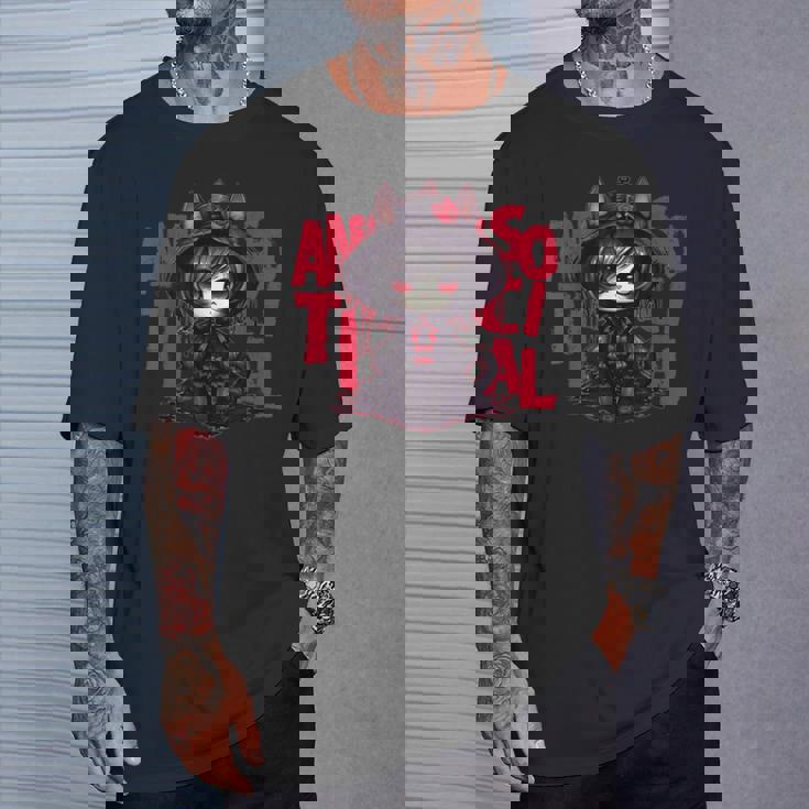 カワイイ アニメ ゴシック 猫 女の子 ちび 反社会的 メンヘラ グランジ Tシャツ 彼への贈り物