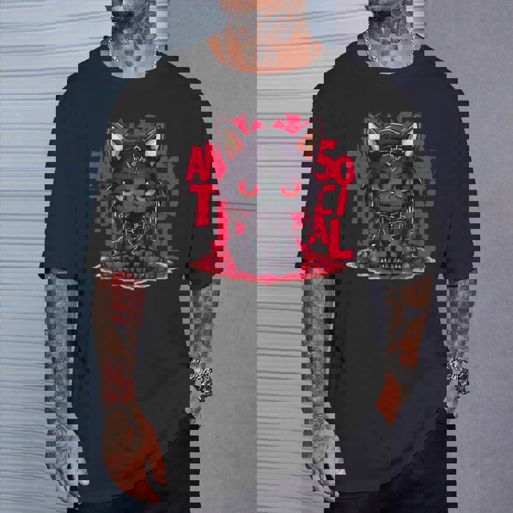 カワイイアニメ ゴシックキャット 反社会的 内向性 メンヘラ Tシャツ 彼への贈り物