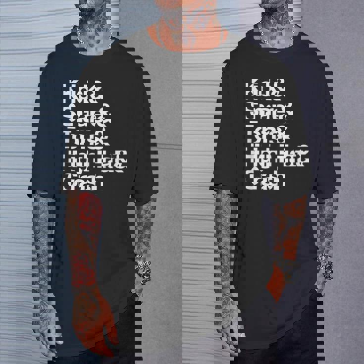 キック&スネア&トムズ&ハイハット&クラッシュドラムセットテキスト Tシャツ 彼への贈り物