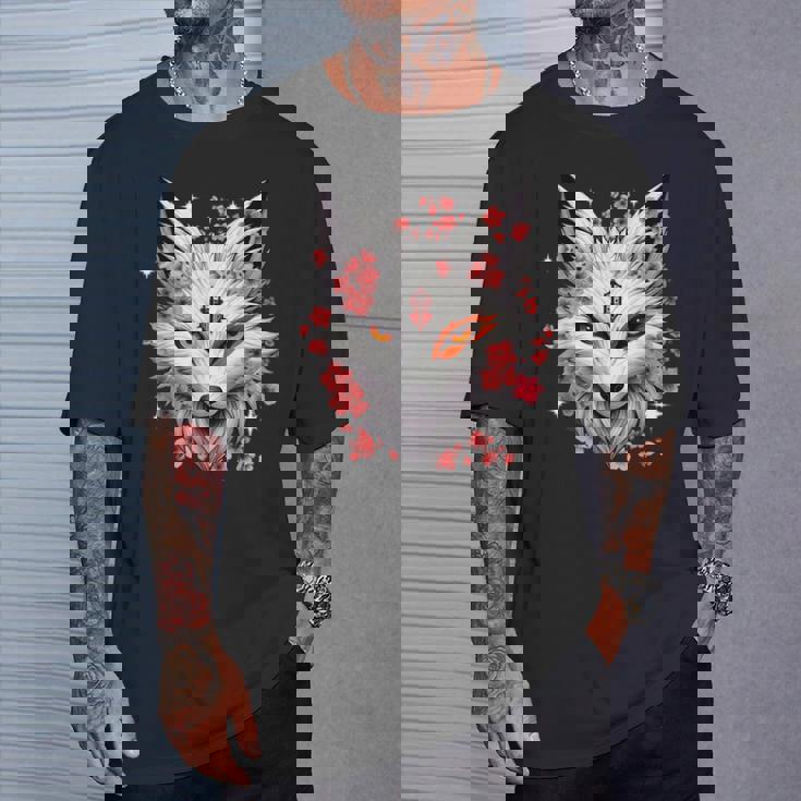 キツネ キツネ キツネ マスク アニメ カワイイ 桜 花 Tシャツ 彼への贈り物