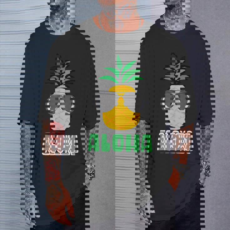 キュートなアロハパイナップルサングラス ハワイアンティキ Tシャツ 彼への贈り物