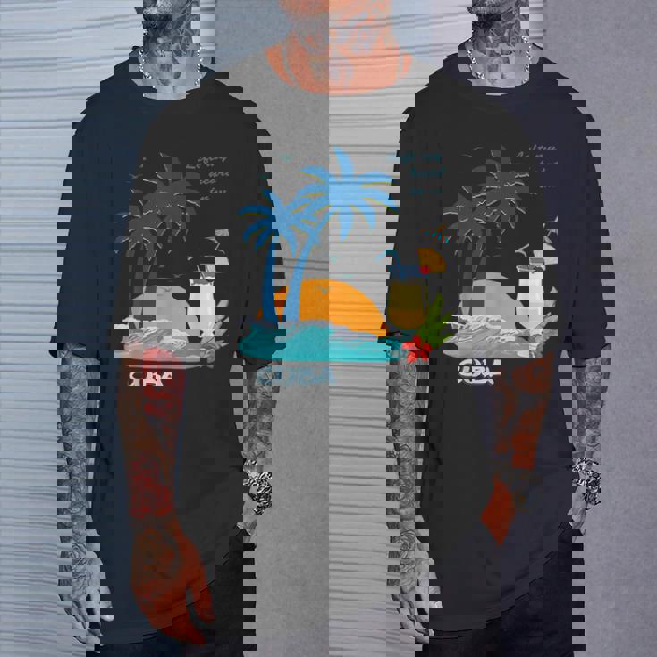 キューバ 熱帯の風景 ハバナ ギフト お土産 カリブ海 ヤシの木 冒険 Tシャツ 彼への贈り物