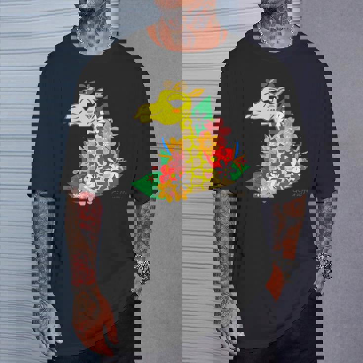 キリン 花 Giraffes Flower Tシャツ 彼への贈り物