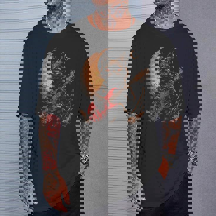 ギターを弾くロックキャット 面白いロックミュージックギター猫 Tシャツ 彼への贈り物