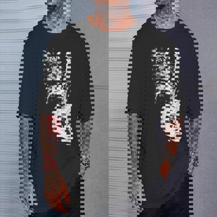 ギターを弾くロック猫 面白いギター猫 Tシャツ 彼への贈り物