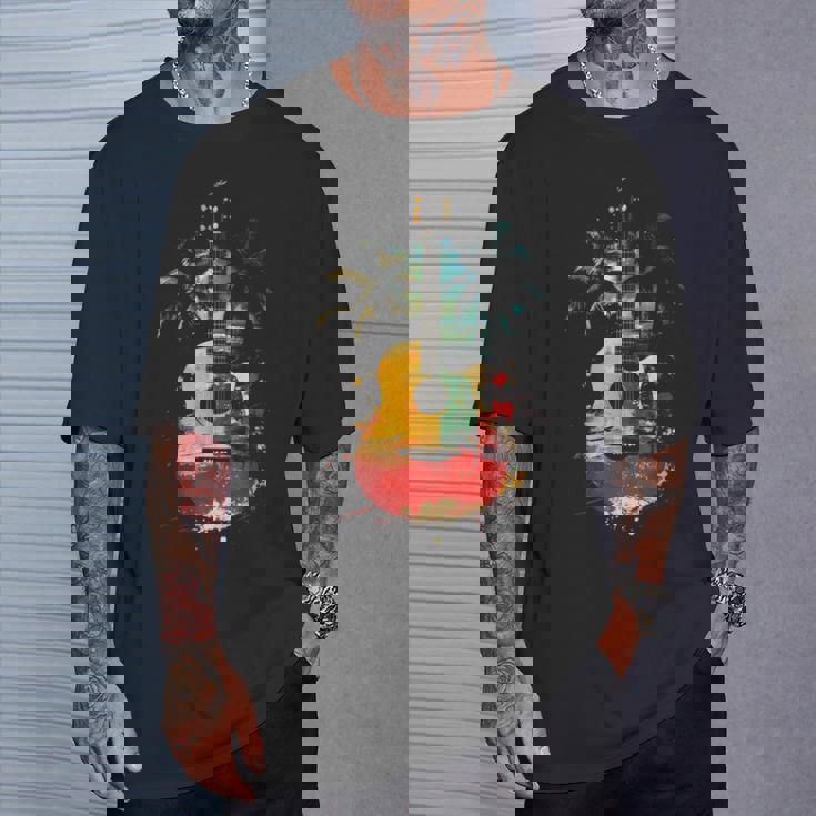 ギタープレーヤー ヤシの木 レゲエ 音楽 ギタリスト ミュージシャン 長袖tシャツ Tシャツ 彼への贈り物