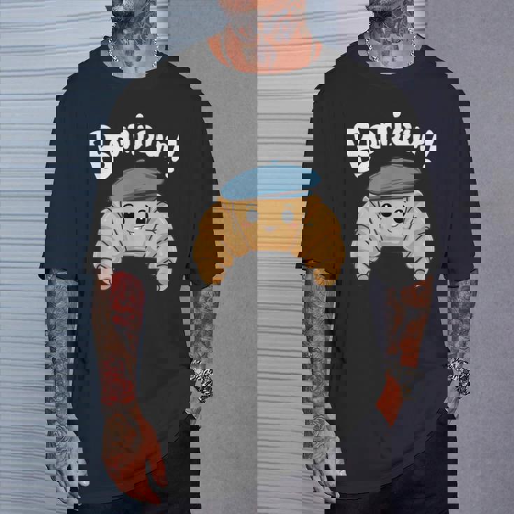 クロワッサン ボンジュール フレンチ 挨拶 フランス ベーキング 朝食 Tシャツ 彼への贈り物